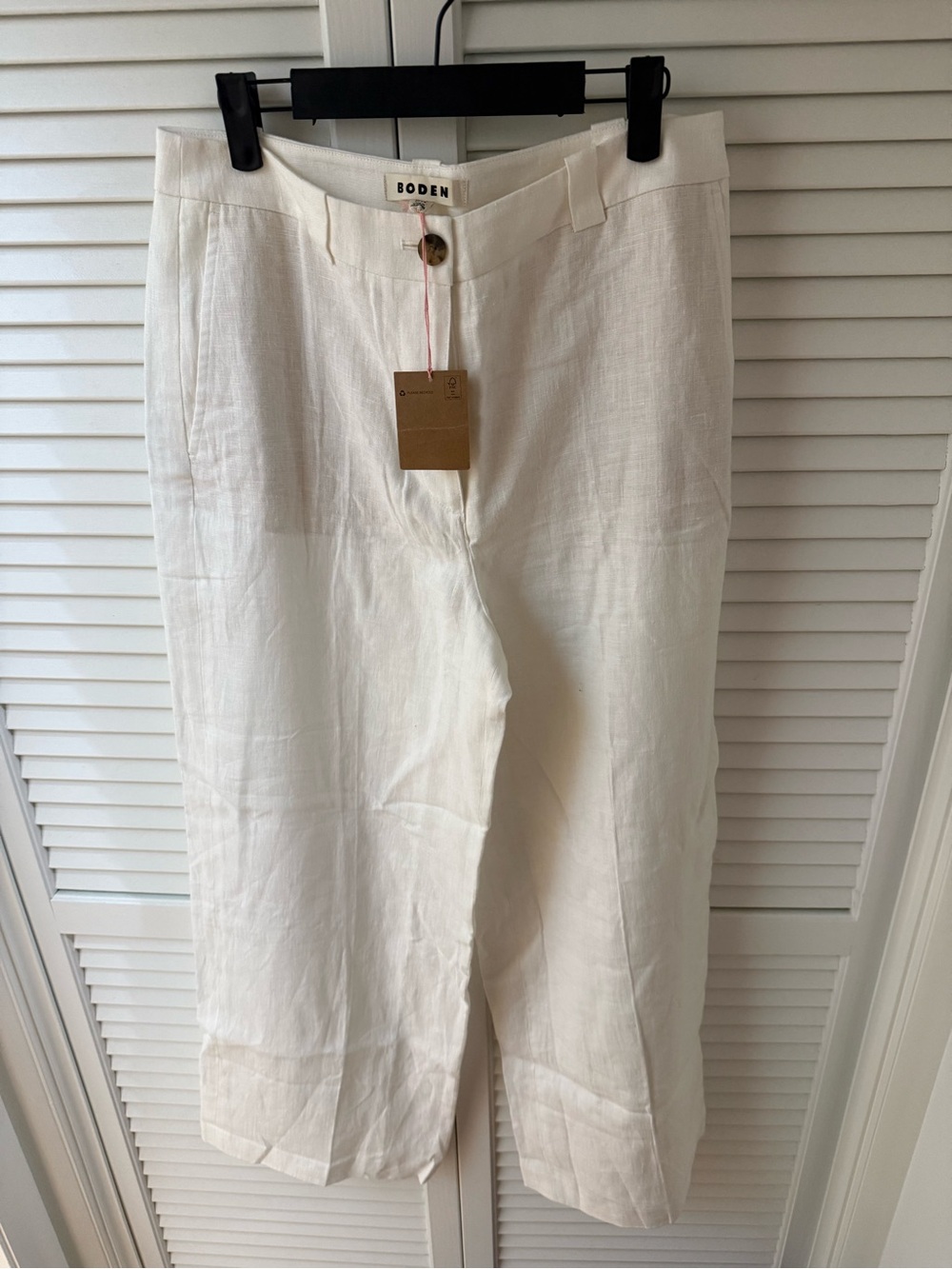 Boden Cream Wide-Leg Linen-Blend Pants